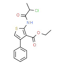 ChemSpider 2D Image | ethyl 2-(2-chloropropanamido)-4-phenylthiophene-3-carboxylate | C16H16ClNO3S