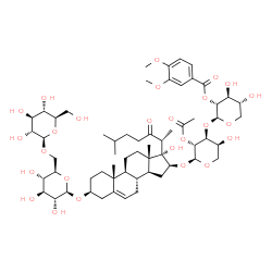 ChemSpider 2D Image | (3beta,16beta,20R)-16-({2-O-Acetyl-3-O-[2-O-(3,4-dimethoxybenzoyl)-beta-D-xylopyranosyl]-alpha-L-arabinopyranosyl}oxy)-17-hydroxy-22-oxocholest-5-en-3-yl 6-O-beta-D-glucopyranosyl-beta-D-glucopyranosi
de | C60H90O26
