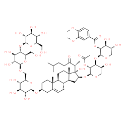 ChemSpider 2D Image | (3beta,16beta,20R)-16-({2-O-Acetyl-3-O-[2-O-(3,4-dimethoxybenzoyl)-beta-D-xylopyranosyl]-alpha-L-arabinopyranosyl}oxy)-17-hydroxy-22-oxocholest-5-en-3-yl beta-D-glucopyranosyl-(1->4)-beta-D-glucopyran
osyl-(1->6)-beta-D-glucopyranoside | C66H100O31