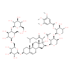 ChemSpider 2D Image | (3beta,16beta,20R)-16-({2-O-Acetyl-3-O-[2-O-(3,4,5-trimethoxybenzoyl)-beta-D-xylopyranosyl]-alpha-L-arabinopyranosyl}oxy)-17-hydroxy-22-oxocholest-5-en-3-yl beta-D-glucopyranosyl-(1->4)-beta-D-glucopy
ranosyl-(1->6)-beta-D-glucopyranoside | C67H102O32
