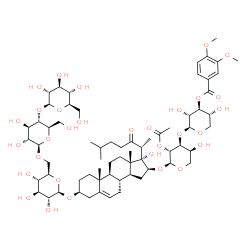 ChemSpider 2D Image | (3beta,16beta,20R)-16-({2-O-Acetyl-3-O-[3-O-(3,4-dimethoxybenzoyl)-beta-D-xylopyranosyl]-alpha-L-arabinopyranosyl}oxy)-17-hydroxy-22-oxocholest-5-en-3-yl beta-D-glucopyranosyl-(1->4)-beta-D-glucopyran
osyl-(1->6)-beta-D-glucopyranoside | C66H100O31