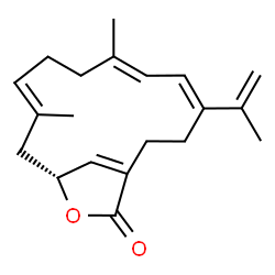 ChemSpider 2D Image | rel-(+)-(10R)-cembra-1E,3E,7E,11Z,15-pentaen-20,10-olide | C20H26O2