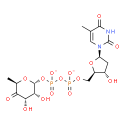 ChemSpider 2D Image | [(2R,3R,4S,6R)-3,4-dihydroxy-6-methyl-5-oxo-tetrahydropyran-2-yl] [[(2R,3S,5R)-3-hydroxy-5-(5-methyl-2,4-dioxo-pyrimidin-1-yl)tetrahydrofuran-2-yl]methoxy-oxido-phosphoryl] phosphate | C16H22N2O15P2