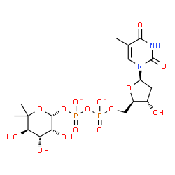 ChemSpider 2D Image | [[(2R,3S,5R)-3-hydroxy-5-(5-methyl-2,4-dioxo-pyrimidin-1-yl)tetrahydrofuran-2-yl]methoxy-oxido-phosphoryl] [(2R,3R,4R,5R)-3,4,5-trihydroxy-6,6-dimethyl-tetrahydropyran-2-yl] phosphate | C17H26N2O15P2