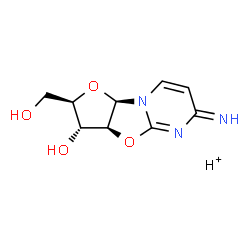 ChemSpider 2D Image | 6H-Furo[2',3':4,5]oxazolo[3,2-a]pyrimidine-2-methanol, 2,3,3a,9a-tetrahydro-3-hydroxy-6-imino-, hydrogen salt, (2R,3R,3aS,9aR)- | C9H12N3O4