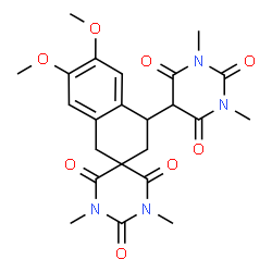 ChemSpider 2D Image | 4-(1,3-Dimethyl-2,4,6-trioxohexahydro-5-pyrimidinyl)-6,7-dimethoxy-1',3'-dimethyl-3,4-dihydro-1H,2'H-spiro[naphthalene-2,5'-pyrimidine]-2',4',6'(1'H,3'H)-trione | C23H26N4O8