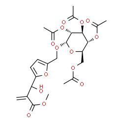 ChemSpider 2D Image | Methyl 2-[hydroxy(5-{[(2,3,4,6-tetra-O-acetyl-alpha-D-glucopyranosyl)oxy]methyl}-2-furyl)methyl]acrylate | C24H30O14