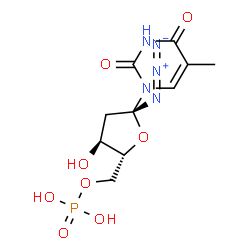 ChemSpider 2D Image | (1R)-1,4-Anhydro-1-azido-2-deoxy-1-(5-methyl-2,4-dioxo-3,4-dihydro-1(2H)-pyrimidinyl)-5-O-phosphono-D-erythro-pentitol | C10H14N5O8P