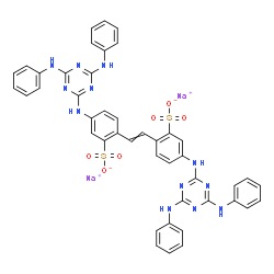 ChemSpider 2D Image | Disodium 2,2'-(1,2-ethenediyl)bis{5-[(4,6-dianilino-1,3,5-triazin-2-yl)amino]benzenesulfonate} | C44H34N12Na2O6S2