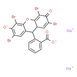 ChemSpider 2D Image | Disodium 2-(2,4,5,7-tetrabromo-6-oxido-3-oxo-9,9a-dihydro-3H-xanthen-9-yl)benzoate | C20H8Br4Na2O5