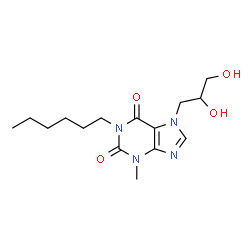 ChemSpider 2D Image | 7-(2,3-Dihydroxypropyl)-1-hexyl-3-methyl-3,7-dihydro-1H-purine-2,6-dione | C15H24N4O4