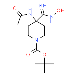 ChemSpider 2D Image | 2-Methyl-2-propanyl 4-acetamido-4-(N-hydroxycarbamimidoyl)-1-piperidinecarboxylate | C13H24N4O4