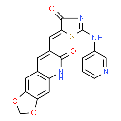 ChemSpider 2D Image | 7-{(Z)-[4-Oxo-2-(3-pyridinylamino)-1,3-thiazol-5(4H)-ylidene]methyl}[1,3]dioxolo[4,5-g]quinolin-6(5H)-one | C19H12N4O4S