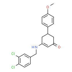 ChemSpider 2D Image | 3-[(3,4-Dichlorobenzyl)amino]-5-(4-methoxyphenyl)-2-cyclohexen-1-one | C20H19Cl2NO2