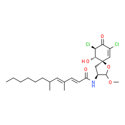 ChemSpider 2D Image | (2E,4E)-N-[(3S,5R,9R,10S)-7,9-Dichloro-10-hydroxy-2-methoxy-8-oxo-1-oxaspiro[4.5]dec-6-en-3-yl]-4,6-dimethyl-2,4-dodecadienamide | C24H35Cl2NO5