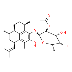 ChemSpider 2D Image | (3R,7R,9S,9aR)-5-Hydroxy-3,6,9-trimethyl-7-(2-methyl-1-propen-1-yl)-2,3,7,8,9,9a-hexahydro-1H-phenalen-4-yl 2-O-acetyl-6-deoxy-alpha-L-galactopyranoside | C28H40O7