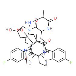 ChemSpider 2D Image | N,N'-{(6,6'-Difluoro-1H,1'H-2,2'-biindole-3,3'-diyl)bis[methylene(4-hydroxy-2,1-pyrrolidinediyl)(1-oxo-1,2-butanediyl)]}bis[2-(methylamino)propanamide] | C42H56F2N8O6