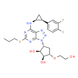 ChemSpider 2D Image | (1S,2S,3R,5S)-3-[7-{[(1S,2S)-2-(3,4-Difluorophenyl)cyclopropyl]amino}-5-(propylsulfanyl)-3H-[1,2,3]triazolo[4,5-d]pyrimidin-3-yl]-5-(2-hydroxyethoxy)-1,2-cyclopentanediol | C23H28F2N6O4S