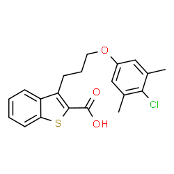 ChemSpider 2D Image | 3-[3-(4-Chloro-3,5-dimethylphenoxy)propyl]-1-benzothiophene-2-carboxylic acid | C20H19ClO3S