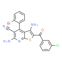 ChemSpider 2D Image | 3,6-Diamino-4-(2-bromophenyl)-2-(3-chlorobenzoyl)thieno[2,3-b]pyridine-5-carbonitrile | C21H12BrClN4OS