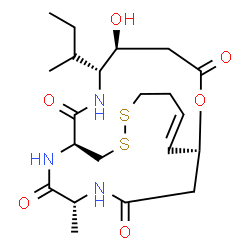 ChemSpider 2D Image | (1S,5S,6R,9S,20R)-6-[(2S)-2-Butanyl]-5-hydroxy-20-methyl-2-oxa-11,12-dithia-7,19,22-triazabicyclo[7.7.6]docos-15-ene-3,8,18,21-tetrone | C21H33N3O6S2