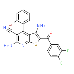 ChemSpider 2D Image | 3,6-Diamino-4-(2-bromophenyl)-2-(3,4-dichlorobenzoyl)thieno[2,3-b]pyridine-5-carbonitrile | C21H11BrCl2N4OS