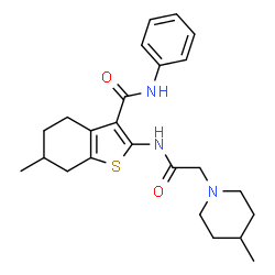 ChemSpider 2D Image | 6-Methyl-2-{[(4-methyl-1-piperidinyl)acetyl]amino}-N-phenyl-4,5,6,7-tetrahydro-1-benzothiophene-3-carboxamide | C24H31N3O2S