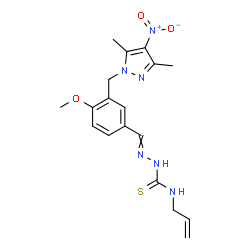 ChemSpider 2D Image | N-Allyl-2-{3-[(3,5-dimethyl-4-nitro-1H-pyrazol-1-yl)methyl]-4-methoxybenzylidene}hydrazinecarbothioamide | C18H22N6O3S