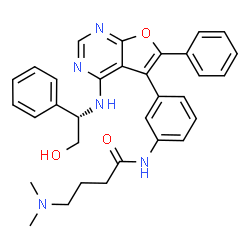 ChemSpider 2D Image | 4-(Dimethylamino)-N-[3-(4-{[(1S)-2-hydroxy-1-phenylethyl]amino}-6-phenylfuro[2,3-d]pyrimidin-5-yl)phenyl]butanamide | C32H33N5O3