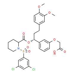 ChemSpider 2D Image | {3-[(1R)-1-[({1-[(3,5-Dichlorophenyl)sulfonyl]-2-piperidinyl}carbonyl)oxy]-3-(3,4-dimethoxyphenyl)propyl]phenoxy}acetic acid | C31H33Cl2NO9S
