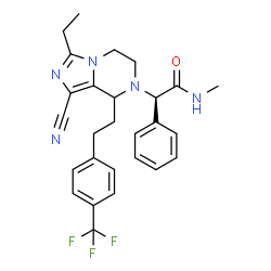 ChemSpider 2D Image | (2R)-2-[1-Cyano-3-ethyl-8-{2-[4-(trifluoromethyl)phenyl]ethyl}-5,6-dihydroimidazo[1,5-a]pyrazin-7(8H)-yl]-N-methyl-2-phenylacetamide | C27H28F3N5O