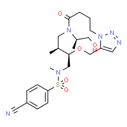 ChemSpider 2D Image | 4-Cyano-N-({(6R,7S)-9-[(2R)-1-hydroxy-2-propanyl]-7-methyl-10-oxo-6,7,8,9,10,11,12,13-octahydro-4H-[1,2,3]triazolo[5,1-c][1,4,9]oxadiazacyclododecin-6-yl}methyl)-N-methylbenzenesulfonamide | C23H32N6O5S