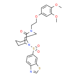 ChemSpider 2D Image | 10-(1,3-Benzothiazol-6-ylsulfonyl)-3-[2-(3,4-dimethoxyphenoxy)ethyl]-3,10-diazabicyclo[4.3.1]decan-2-one | C25H29N3O6S2