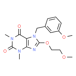 ChemSpider 2D Image | 7-(3-Methoxy-benzyl)-8-(2-methoxy-ethoxy)-1,3-dimethyl-3,7-dihydro-purine-2,6-dione | C18H22N4O5