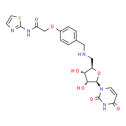 ChemSpider 2D Image | 5'-Deoxy-5'-({4-[2-oxo-2-(1,3-thiazol-2-ylamino)ethoxy]benzyl}amino)uridine | C21H23N5O7S