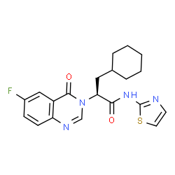 ChemSpider 2D Image | (2S)-3-Cyclohexyl-2-(6-fluoro-4-oxo-3(4H)-quinazolinyl)-N-(1,3-thiazol-2-yl)propanamide | C20H21FN4O2S