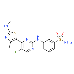 ChemSpider 2D Image | 3-({5-Fluoro-4-[4-methyl-2-(methylamino)-1,3-thiazol-5-yl]-2-pyrimidinyl}amino)benzenesulfonamide | C15H15FN6O2S2