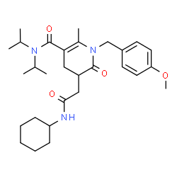 ChemSpider 2D Image | 5-[2-(Cyclohexylamino)-2-oxoethyl]-N,N-diisopropyl-1-(4-methoxybenzyl)-2-methyl-6-oxo-1,4,5,6-tetrahydro-3-pyridinecarboxamide | C29H43N3O4