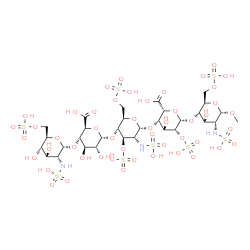 ChemSpider 2D Image | Methyl 2-deoxy-6-O-sulfo-2-(sulfoamino)-alpha-D-glucopyranosyl-(1->4)-alpha-D-glucopyranuronosyl-(1->4)-2-deoxy-3,6-di-O-sulfo-2-(sulfoamino)-alpha-D-glucopyranosyl-(1->4)-2-O-sulfo-beta-L-idopyranuro
nosyl-(1->4)-2-deoxy-6-O-sulfo-2-(sulfoamino)-alpha-D-glucopyranoside | C31H53N3O49S8