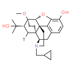 ChemSpider 2D Image | (5alpha,6beta,14beta,18R)-17-(Cyclopropylmethyl)-18-(2-hydroxy-2-propanyl)-6-methoxy(19-~3~H_1_)-18,19-dihydro-4,5-epoxy-6,14-ethenomorphinan-3-ol | C26H34TNO4