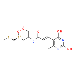 ChemSpider 2D Image | (3-Hydroxy-2-{[(2E)-3-(6-methyl-2,4-dioxo-1,2,3,4-tetrahydro-5-pyrimidinyl)-2-propenoyl]amino}propyl)[(methylsulfanyl)methyl]sulfoniumolate | C13H19N3O5S2