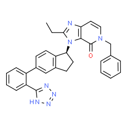 ChemSpider 2D Image | 5-Benzyl-2-ethyl-3-{(1S)-5-[2-(1H-tetrazol-5-yl)phenyl]-2,3-dihydro-1H-inden-1-yl}-3,5-dihydro-4H-imidazo[4,5-c]pyridin-4-one | C31H27N7O
