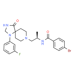 ChemSpider 2D Image | 4-Bromo-N-{(2R)-1-[1-(3-fluorophenyl)-4-oxo-1,3,8-triazaspiro[4.5]dec-8-yl]-2-propanyl}benzamide | C23H26BrFN4O2