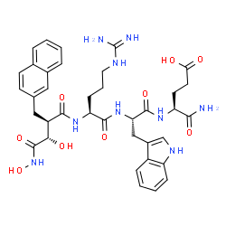 ChemSpider 2D Image | N~2~-[(2R,3S)-3-Hydroxy-4-(hydroxyamino)-2-(2-naphthylmethyl)-4-oxobutanoyl]-L-arginyl-L-tryptophyl-L-alpha-glutamine | C37H45N9O9