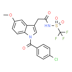 ChemSpider 2D Image | 2-[1-(4-Chlorobenzoyl)-5-methoxy-1H-indol-3-yl]-N-[(trifluoromethyl)sulfonyl]acetamide | C19H14ClF3N2O5S