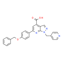 ChemSpider 2D Image | 6-[4-(Benzyloxy)phenyl]-1-(4-pyridinylmethyl)-1H-pyrazolo[3,4-b]pyridine-4-carboxylic acid | C26H20N4O3
