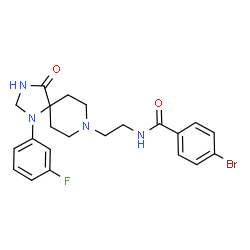 ChemSpider 2D Image | 4-Bromo-N-{2-[1-(3-fluorophenyl)-4-oxo-1,3,8-triazaspiro[4.5]dec-8-yl]ethyl}benzamide | C22H24BrFN4O2