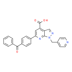 ChemSpider 2D Image | 6-(4-Benzoylphenyl)-1-(4-pyridinylmethyl)-1H-pyrazolo[3,4-b]pyridine-4-carboxylic acid | C26H18N4O3