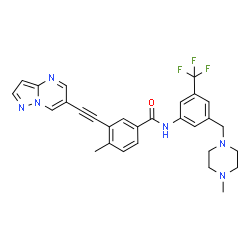 ChemSpider 2D Image | 4-Methyl-N-{3-[(4-methyl-1-piperazinyl)methyl]-5-(trifluoromethyl)phenyl}-3-(pyrazolo[1,5-a]pyrimidin-6-ylethynyl)benzamide | C29H27F3N6O