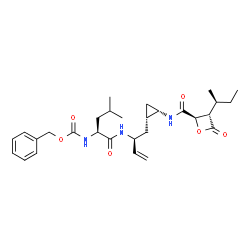 ChemSpider 2D Image | N~2~-[(Benzyloxy)carbonyl]-N-[(2S)-1-{(1S,2S)-2-[({(2R,3S)-3-[(2S)-2-butanyl]-4-oxo-2-oxetanyl}carbonyl)amino]cyclopropyl}-3-buten-2-yl]-L-leucinamide | C29H41N3O6